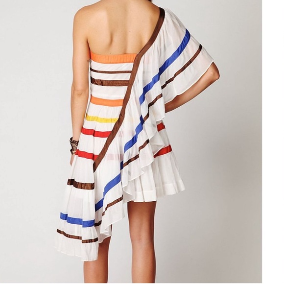 Free People New Romantics Color Me Bad Dress Asymmetrical Stripe XS - Picture 8 of 9